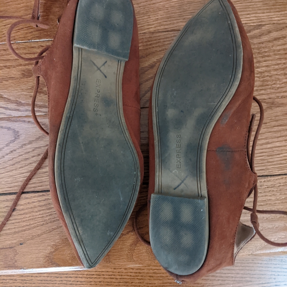 Express Rust Brown Faux Suede Pointed Toe Lace Up… - image 4